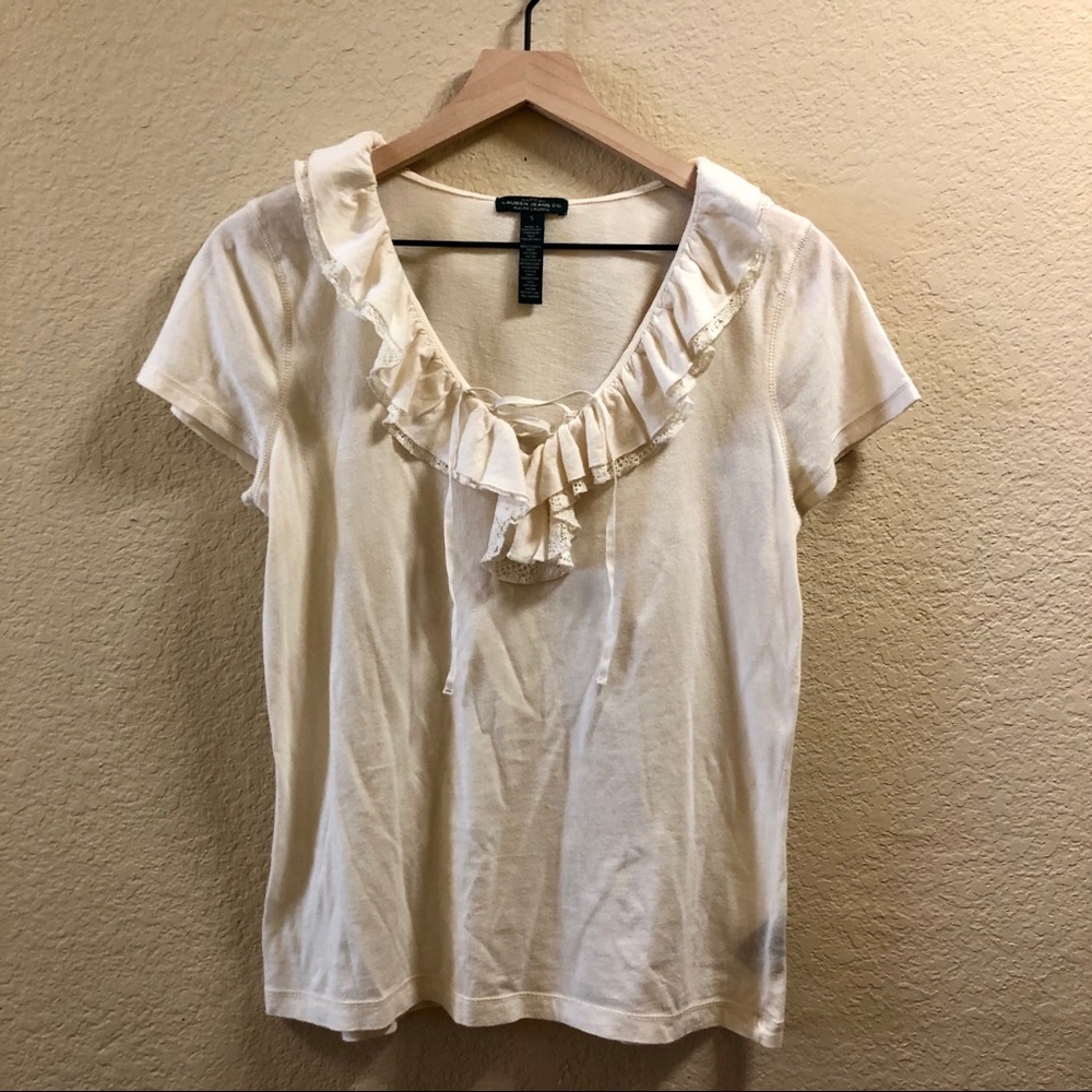 LRL Jeans Co T-shirt with ruffles, size small!